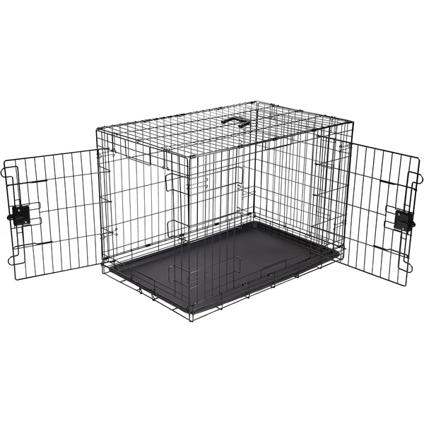 Amazon Basics Cage pour chien Durable,Pliable en fil métallique avec plateau, Double porte, L 91 x l 58 x H 64 cm, Noir — Amazon Basics, noté 4.7/5