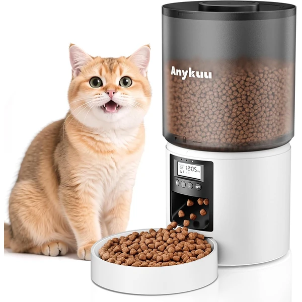 Distributeur Croquettes Automatique 4L Chat/Chien 6 Repas Programmable | Enregistrement vocal 10s, minuterie, portions réglables, anti-blocage, alimentation précise, chats et petits chiens — Anykuu, noté 4.4/5