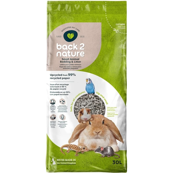 Litière Back2Nature pour Petits Animaux (30 L) - Papier recyclé Non Toxique | Très absorbante, contrôle des odeurs, biodégradable, compostable — Back-2-Nature, noté 4.5/5