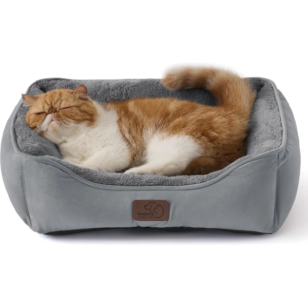 Bedsure Panier Chat Lavable Intérieur, 51x41 cm | Lit Rectangulaire Lavable pour Petits Chiens et Animaux Domestiques avec Fond Anti-Dérapant pour Chatons et Chiots, Gris — Bedsure, noté 4.7/5
