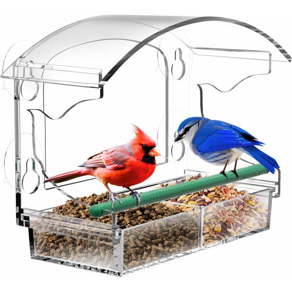 BPYOT Mangeoire à oiseaux d'extérieur en acrylique transparent avec 4 ventouses puissantes et plateau à graines amovible, fixation fenêtre — BPYOT, noté 4.6/5