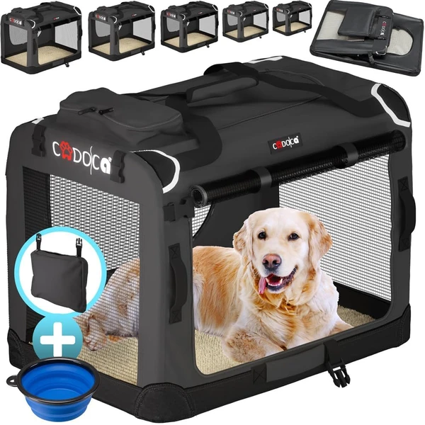 CADOCA® Cage de Transport L Anthracite pour Animaux Chien Chat Rongeur Respirant Pliable Sac de Transport Matelas Douillet | Sac de Transport Souple, Caisse pour chiens, Tissu Respirant, Pliable, Matelas douillet, 2x Poches, Gamelle pliable — Cadoca, noté 4.6/5