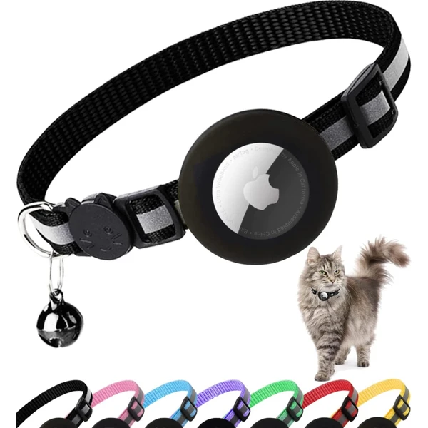 Collier Chat Airtag Anti-étranglement avec étui Airtag(Noir) | Collier pour Chat Réflecteur avec étui Airtag et clochette,pour Toutes Les Tailles de Chats, Large de 1 Centimètres et Léger — Dgerp, noté 4/5