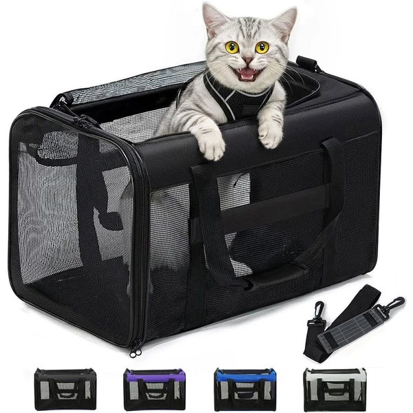 Conlun Sac Transport Chat Pliable Approuvé Avion jusqu'à 6 kg, Noir | Cadre Souple avec Maille sur 4 Côtés pour Grand Chat et Petit Chien, Homologué Voyage et Sécurité — Conlun, noté 4.6/5