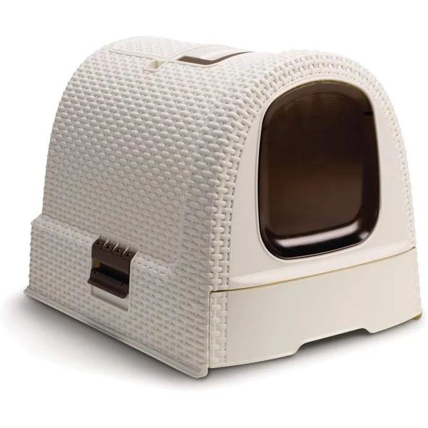 CURVER Maison de Toilette pour Chat - Bac à Litière Fermé - Compartiment Inférieur Amovible pour Un Nettoyage Facile - Pelle à Litière et Tapis de Sol Inclus - Dimensions : 51 x 39 x 40 cm - Ivoire — Curver, noté 4.4/5