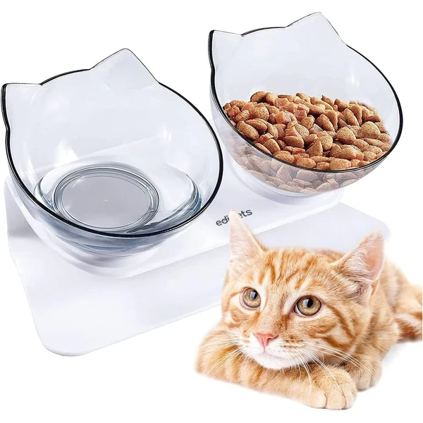 Edipets, Gamelle Chat, Transparent, Bol Double Réglable, avec Support Surélevé, Eau et Nourriture, Évite Les Blessures au Cou (Transparent) — Edipets, noté 4.5/5