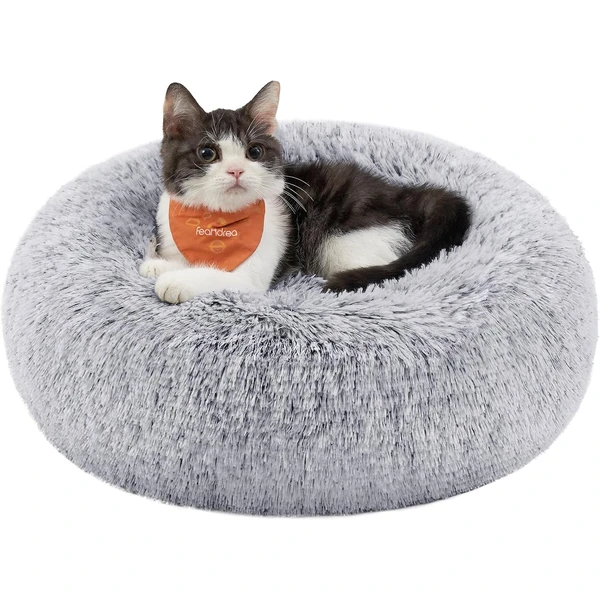 Feandrea Panier pour Chien, Lit Ronde en Forme de Beignet, Canapé, Coussin Central Amovible et Lavable, Tissu Peluche Doux, Ø40 cm, Gris Ombré PGW036G01 — Feandrea, noté 4.4/5