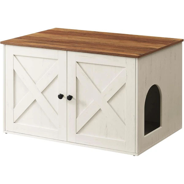 Feandrea Maison de Toilettes pour Chat, Niche, Meuble Litière Chat, avec Séparateur Amovible, Cache-litière, Table Basse, 80 x 53 x 50 cm, Marron Miel et Blanc Rustique PCL002P01V1 — Feandrea, noté 4.6/5