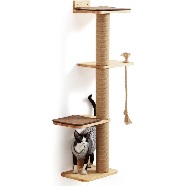 FUKUMARU Arbre à Gratter pour Chats à Monter au Mur, Poteau à Gratter de 127 cm pour Grands Chats, avec Lit pour Chat, Poteaux à Gratter en Bois de Caoutchouc pour Chatons, Grand — FUKUMARU, noté 4.7/5