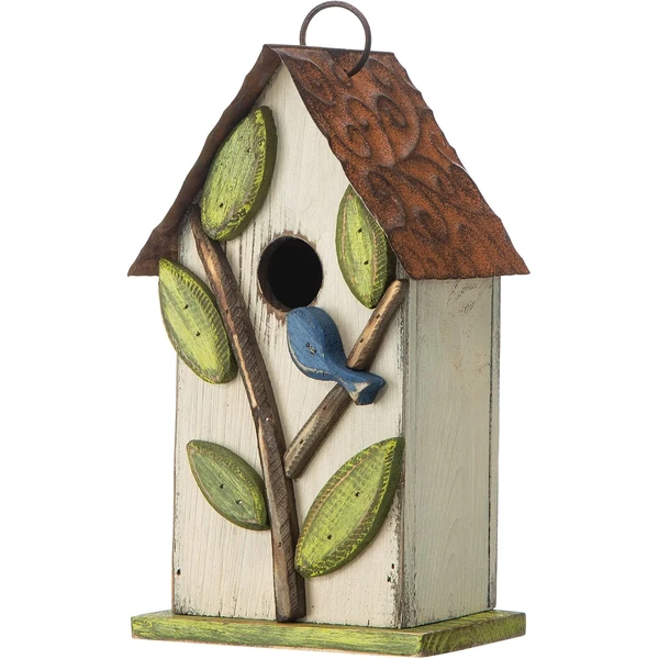Glitzhome Nichoir à Oiseaux à Suspendre pour extérieur, terrasse, Jardin, Maison en Bois Vieilli pour Pinson, Hirondelle, mésange — Glitzhome, noté 4.7/5