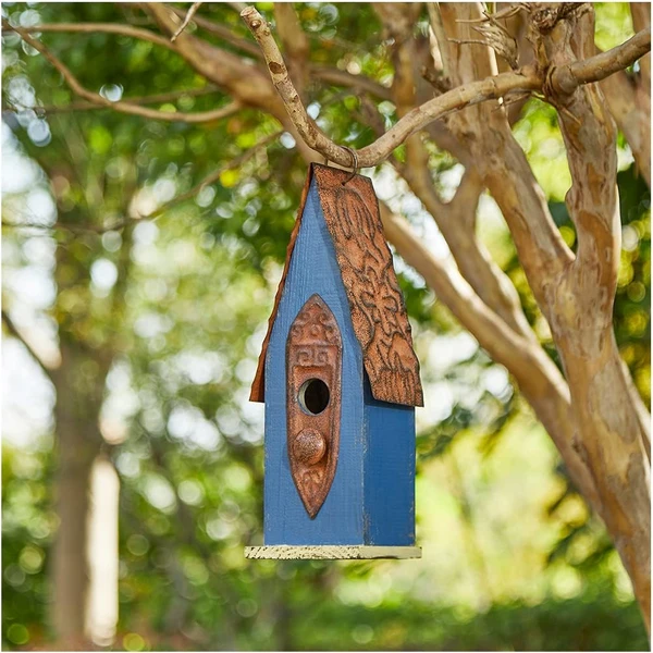 Glitzhome Nichoir à oiseaux rétro bleu vieilli en bois massif 33,7 cm de hauteur à suspendre pour l'extérieur — Glitzhome, noté 4.7/5