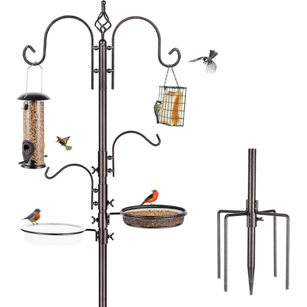 MIXXIDEA Kit de mangeoire à oiseaux, mât avec base à 5 griffes, support multifonction pour l'extérieur, avec crochets, mangeoires, plateau de bain — MIXXIDEA, noté 4.5/5