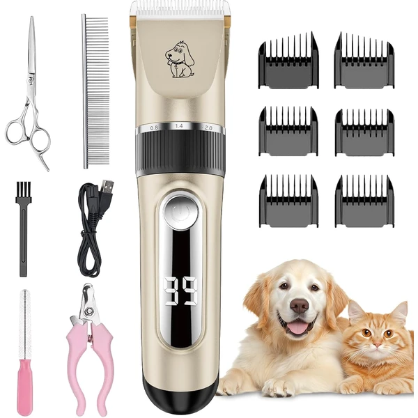 Tondeuse de Toilettage Sans Fil Pour Chien IPX7 Charge Rapide 2 Vitesses | Tondeuse Chien avec Moteur 7200 RPM Écran LCD Lames Céramique Détachables Faible Bruit Pour Chiens Chats et Animaux — NWOUIIAY, noté 4.4/5