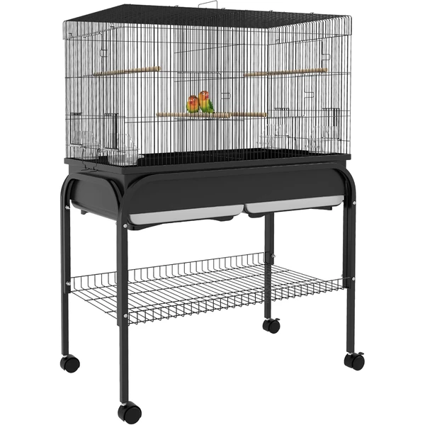 PawHut Grand Cage Oiseaux avec Support roulettes 85 x 49 x 119 cm Noir | Cage Perroquet, Volière Intérieure Extérieure, pour Cacatoès Perruche Canaris Perroquet, Acier — PawHut, noté 4.8/5
