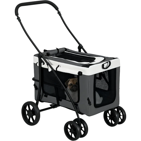 PawHut Poussette Pliable Animaux Chien Chat 2 en 1 81 x 58 x 97,5 cm Gris | Nacelle Amovible, Bandoulières, 4 Roues avec Frein, Tissu 600D Oxford — PawHut, noté 4.7/5