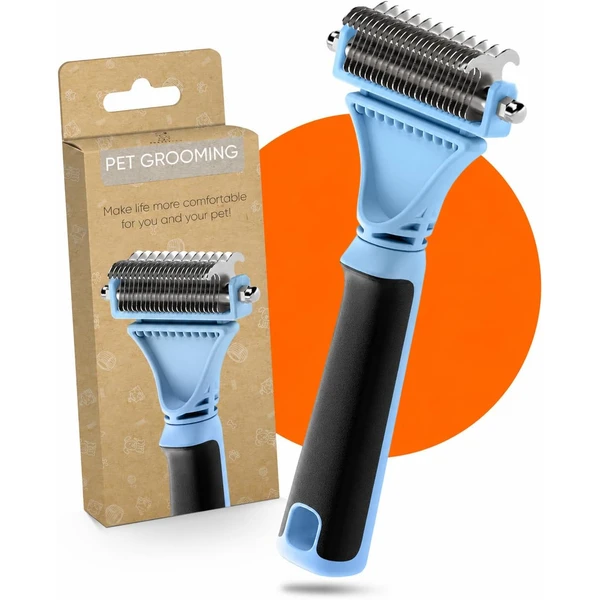 Pretty Paw Brosse Sous Poil Chat Anti-Mue - Peigne de Toilettage Doux pour Pelage Long et Court, Dents Inox, Entretien Sous-Poil (Bleu) — PRETTYPAW, noté 4.6/5
