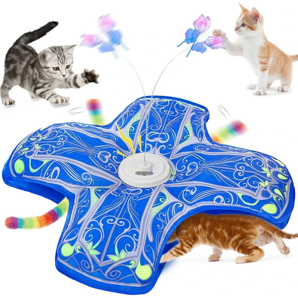 Jouet Interactif pour Chats d'Intérieur, [Nouvelle Version Améliorée] Jouet Rechargeable pour Chaton à Activation Tactile avec Jeu de Cache-Cache et Élément Virevoltant (Bleu) — Qraxond, noté 4.4/5