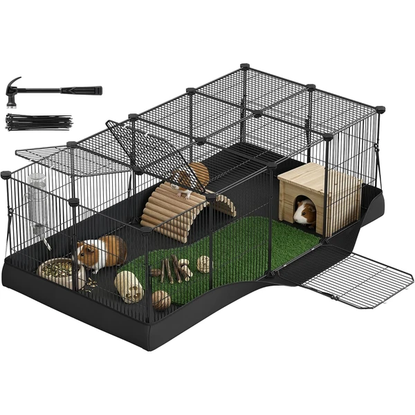 SONGMICS Enclos pour Petits Animaux, Parc Enclos, Tapis Imperméable, Double Porte, pour Lapins, Cochons d'Inde, 20 Panneaux, 123 x 63 x 41,5 cm — SONGMICS, noté 4.3/5
