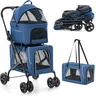 COSTWAY Double Couche Poussette Chien Chat, Poussette 3-en-1 Pliable pour 2 Animaux, 2 Cages Détachables, Ceinture de Sécurité, Poches Latérales, Oxford Respirant, Coussins Amovibles (Bleu,Style 10) — COSTWAY, noté 4.5/5