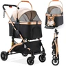 MAMIZO Poussette Chien 3-en-1, Poussette Buggy Pliable, Poussette pour Chat | Panier de Rangement, Fenêtre en Filet, pour Petits Chiens et Chats, max 20kg, 4 Roues Résistant à l'Usure à 360°, Champagne — MAMIZO, noté 4.6/5