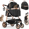 MAMIZO Poussette pour Chien 4 en 1, Pliable Poussette Buggy Chat Max 25 kg | 68*38*64cm Transport Pliable, 4 Roues Caoutchouc avec Suspension Amortissante, Porte-gobelet, Poussette Tout Terrain, Noir — MAMIZO, noté 4.8/5