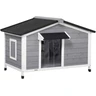 PawHut Niche Chien Style Cottage - 2 fenêtres, Porte, Toit ouvrant bitumé - dim. 109 x 79 x 72 cm - Bois Sapin Gris | Toit Ouvrant Bitumé, Bois Sapin, Extérieur — PawHut, noté 4.2/5