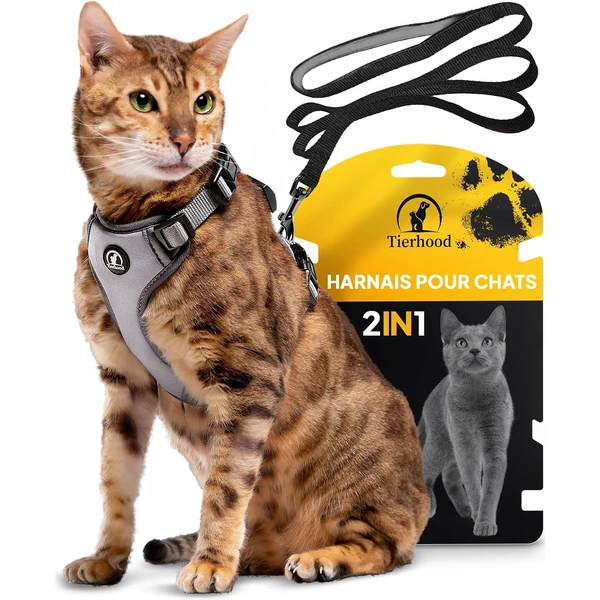 Tierhood Harnais pour Chat avec Laisse | Anti-évasion pour Chat Adulte et Chaton – Liberté contrôlée - Gris, Taille S — Tierhood, noté 4.1/5
