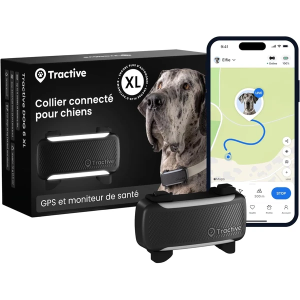 Tractive – Collier GPS Chien Connecté XL | Édition 2026 | Suivi GPS en Direct | Alertes Anti-Fugue et de Santé | Moniteur de Signes Vitaux | Grande Autonomie (Noir) — Tractive, noté 4.1/5