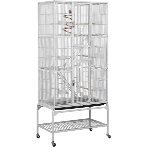 Yaheetech Cage Oiseaux Cage Perroquet Volière Oiseaux Intérieur pour Perruche Calopsitte Conure Canaris avec Pied sur Roulette 77x 46x175,5cm Blanc — Yaheetech, noté 4.7/5